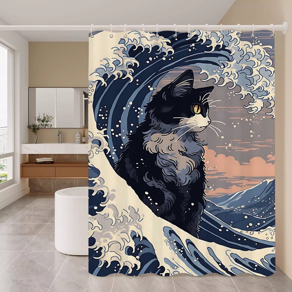 Art The Great Wave Shower Curtain Summer Beach Bathroom Decorative Shower Curtain, Waterproof