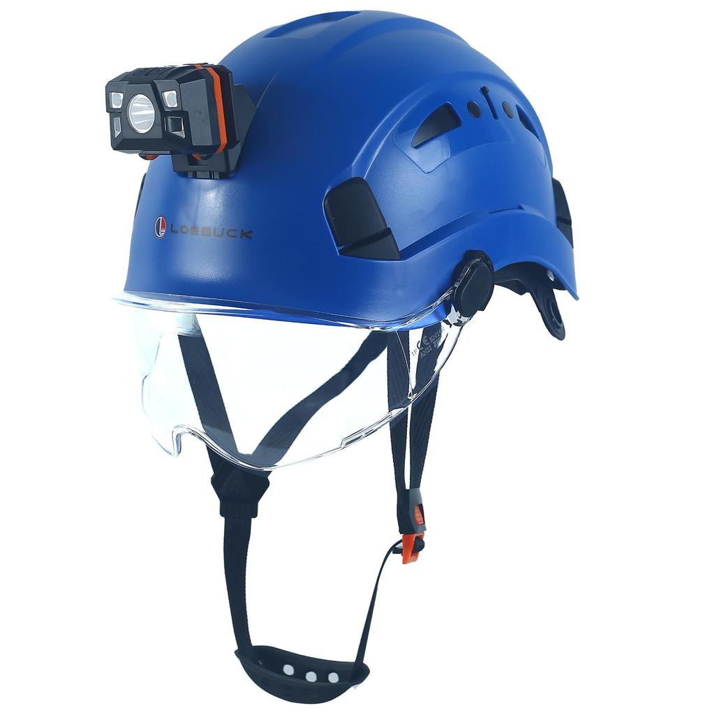 LOEBUCK Safety Helmet with Goggles & LED Headlight, Industrial Hard Hat for Construction Work 53-64cm