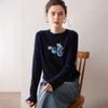 Women's Blueberry Jacquard Pure Cashmere Round Neck Pullover Sweater - Long Sleeve Autumn/Winter Knit Base Layer