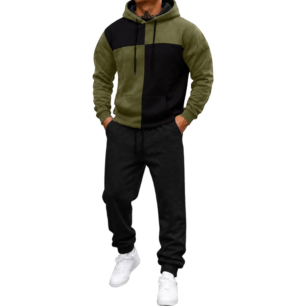 Men's Color Block Hooded Sweatshirt and Sweatpants Set Casual Athletic Track Suit