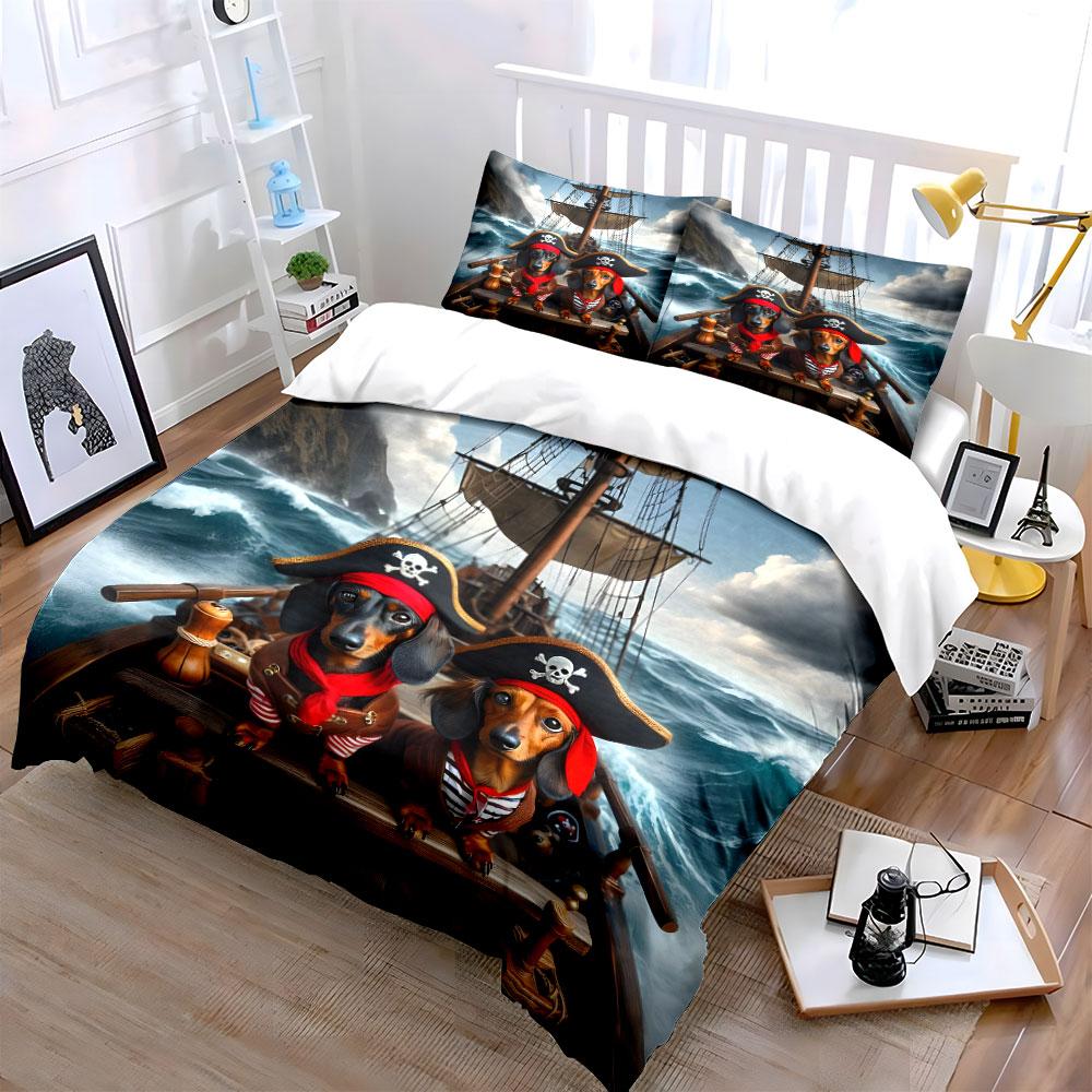 Grosstor Unisex Infant Pirate Dog Costume Set Adventure Kid's And Adults' Bedroom Decor, Exquisite Three-Piece Bedding Set Gift 200Cm