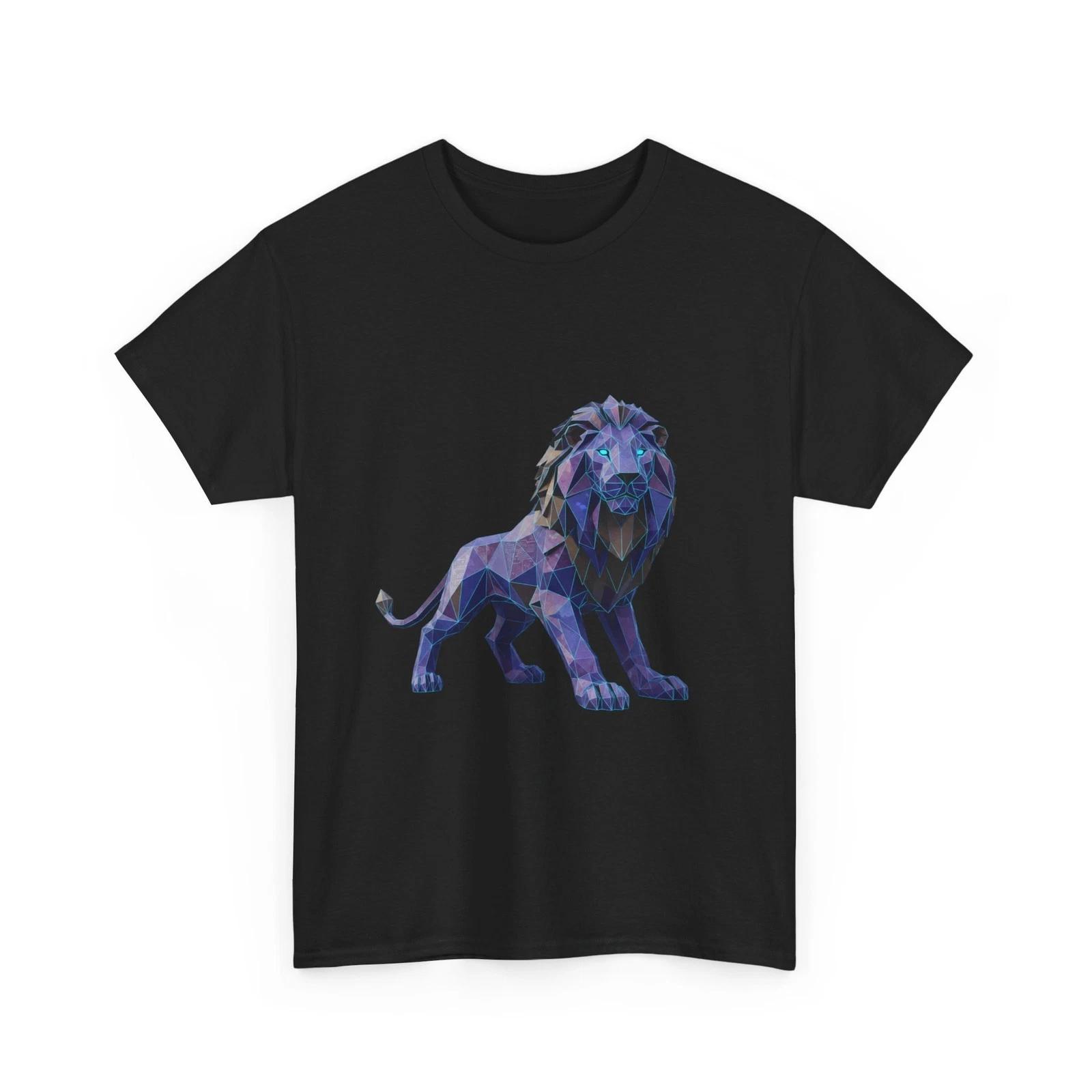 Geometric Purple Lion T-Shirt | Lion Graphic T-Shirt, Cool Animal Shirt, Cotton S