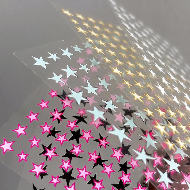 Simple Laser Silver Star Nail Art Stickers Holographic Colorful Self-Adhesive Star Decal Diy Manicure Star Slider