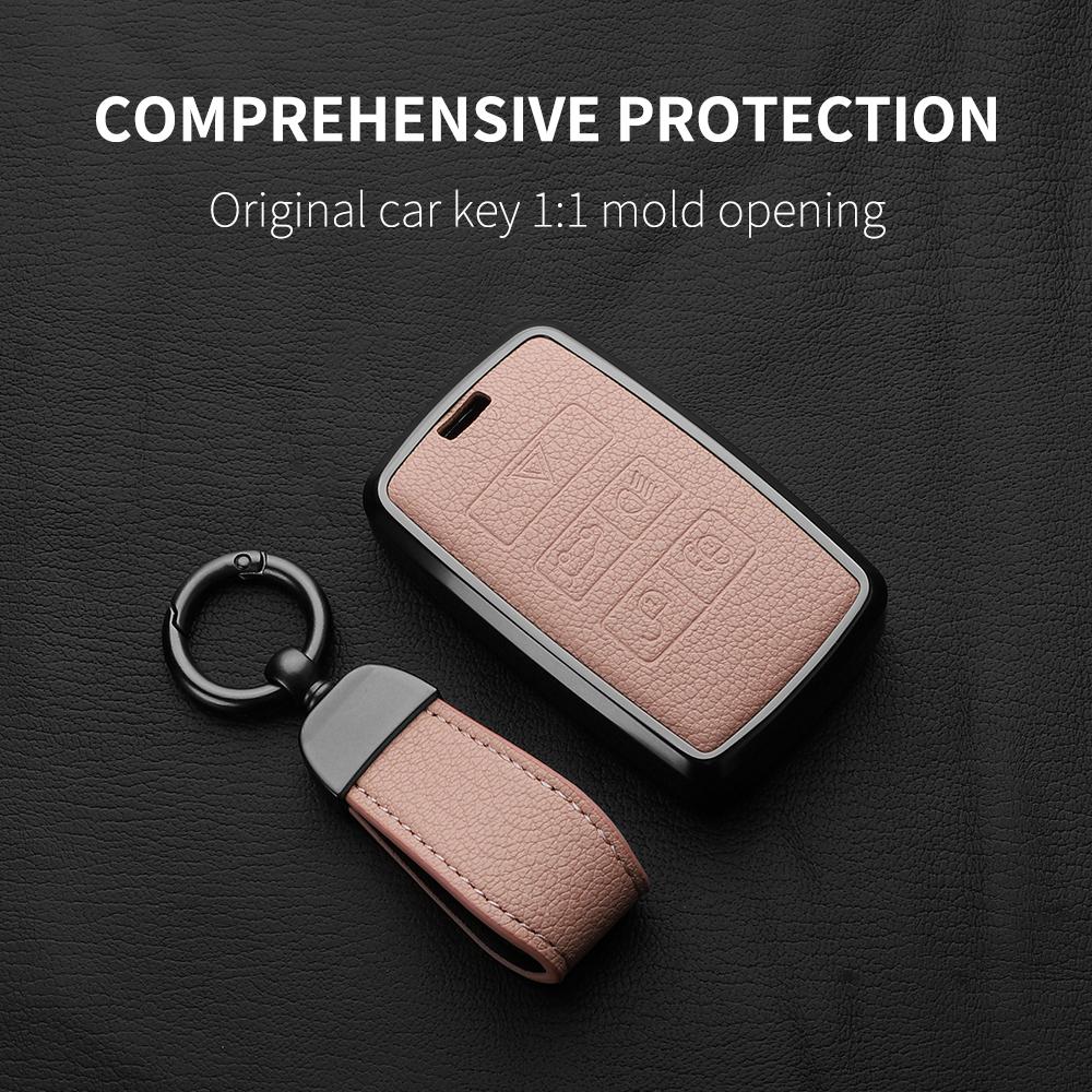 Aluminiumlegierung Ziegenleder Auto Schlüsselhülle Abdeckung für Jaguar JLR XF XJ XE XJL XFL I-PACE E-PACE F-Pace Auto Schlüsselhülle Schutz Fob