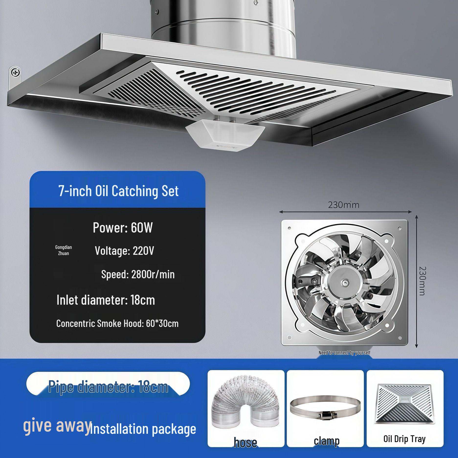 

High-Power Stainless Steel Range Hood Exhaust Fan for Kitchen Ventilation