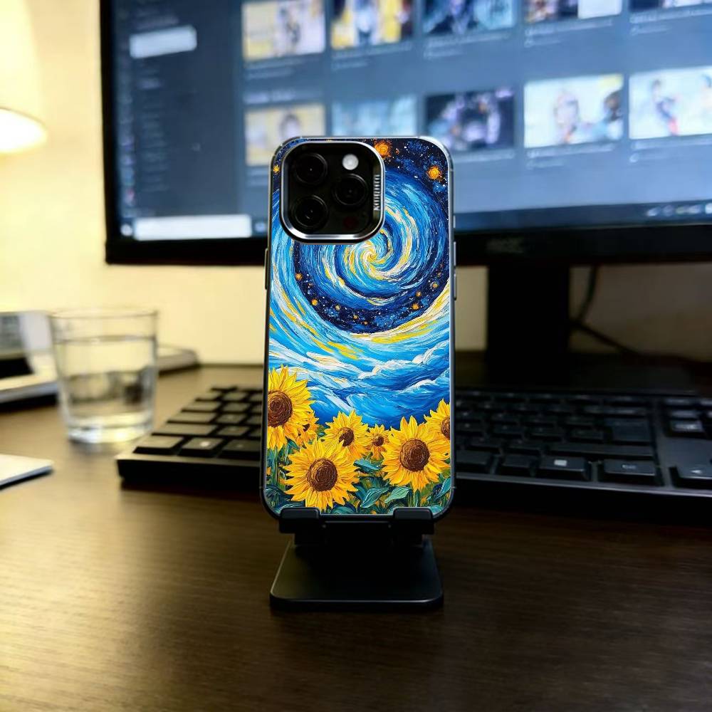 Van Gogh Starry Sunflowers Phone Case For iPhone 17,16,15,14,13,12,11 Plus,Pro Max,XS,Colorful Silver Phone case Funda Cover