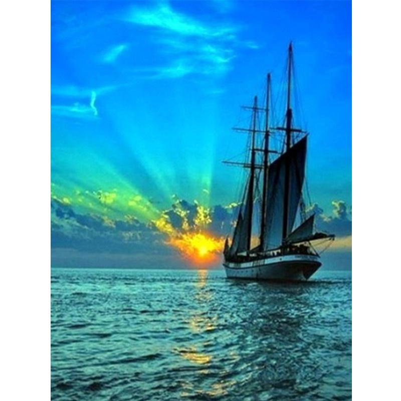 5D DIY Diamond Painting Dusk and Sailing Diamond Embroidery Cross Stitch Kit Full Rhinestone Mosaic Home Decor