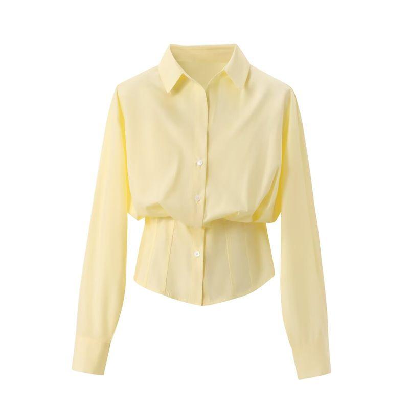 

Kaslead New Arrival Women s Fashion Style Fashion Casual All-Matching Striped Silm Shirt 2332562 Yellow L