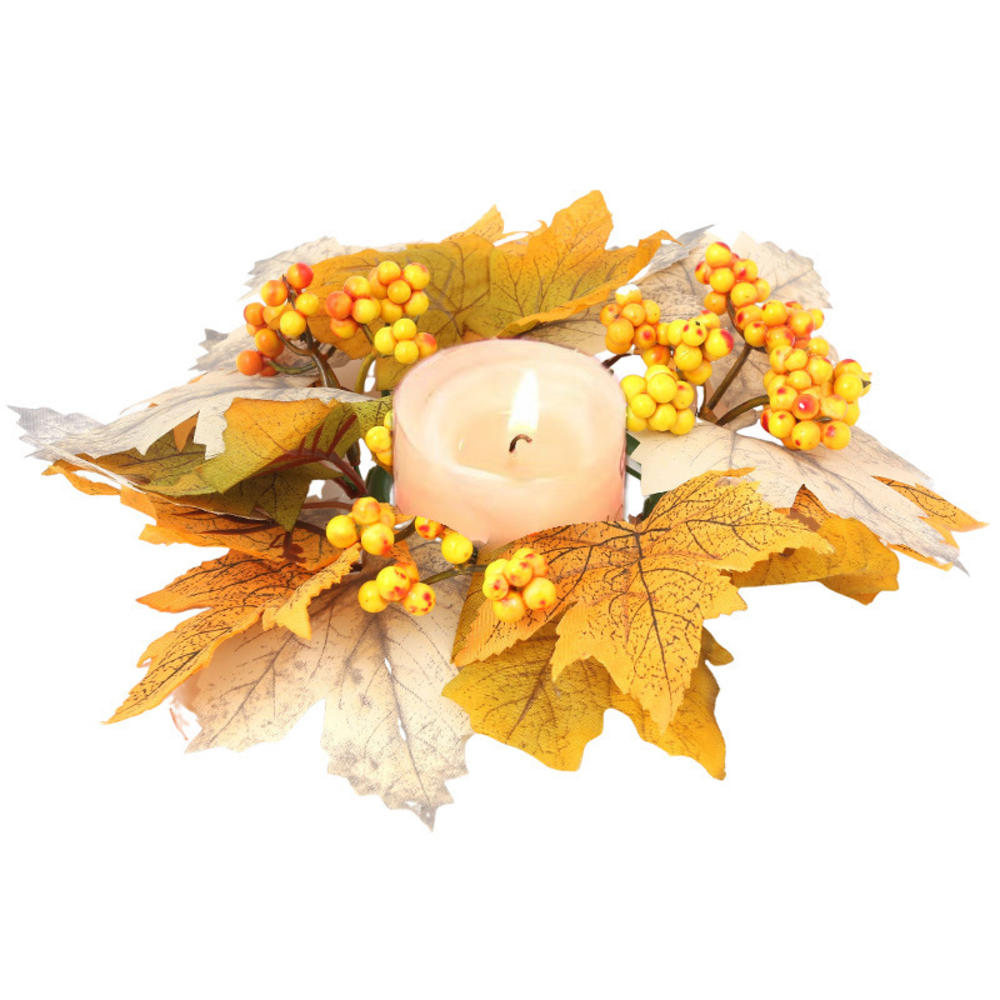 Harvest Festival Wreath Long-Lasting Maple Leaf Wreath Thanksgiving Wreath Artificial Fall Candle Holder For Home Decor Party