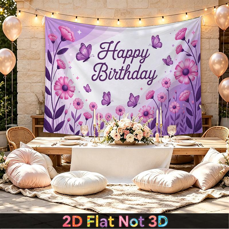 Party Backdrop Birthday Floral Purple Photo Booth Background Front Door Decor