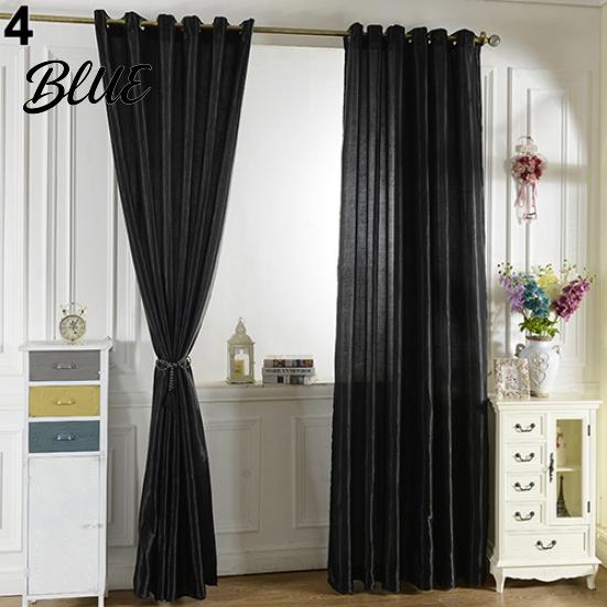 1Pc Through Rod Curtain Drape Door Color Panel Window Solid Room Blackout