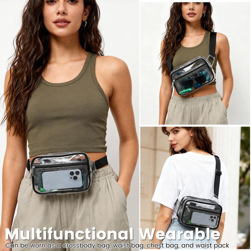 1 Pc Women Transparent Waist Bag Waterproof Clear Fanny Pack Adjustable Strap Casual Crossbody Bag Phone Storage Bags for Travel