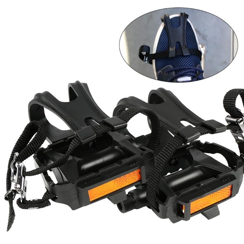 Bike Pedals Toe Clip Cage Spin Pedals with Toe Clip and Straps for Exercise Bike