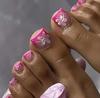 European-American Pink Floral Press-On Toenails - Short Square & Removable