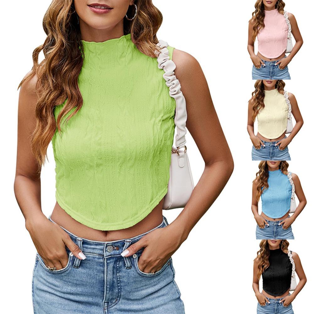 Women's Sleeveless Knitted Round Neck Slim Fit Navel Top Summer