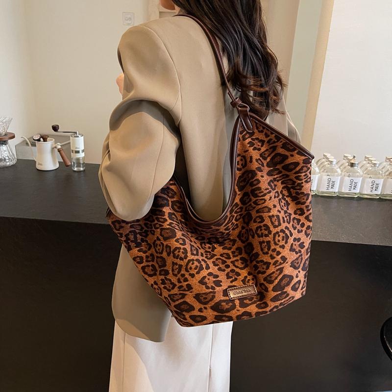 Leopard Print Large Capacity Tote Bag Women Crossbody Bag Commuter Shoulder Bag