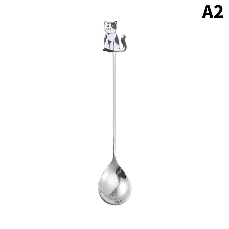 Cute Paintings Cat 304 Stainless Steel Spoon Hollow For Coffee Tea Dessert Spoon Kitchen Tableware Gifts For Students Children