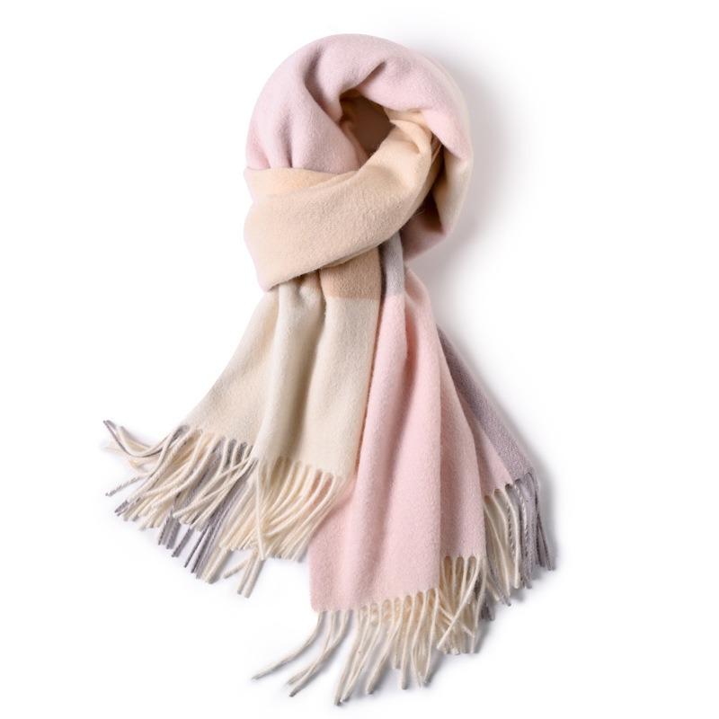 Red Plaid Pure Wool Scarf Female Winter Mother Gift Premium Cashmere Scarf Burgundy Shawl