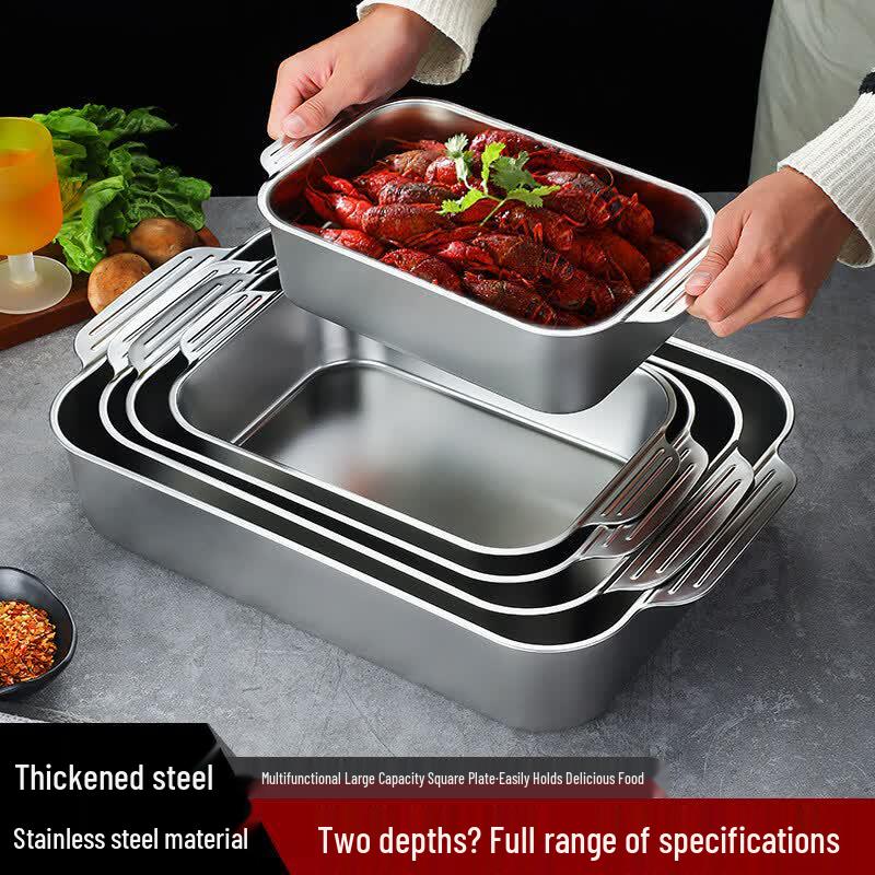 Commercial Stainless Steel Rectangular Grill & Baking Pan with Handles