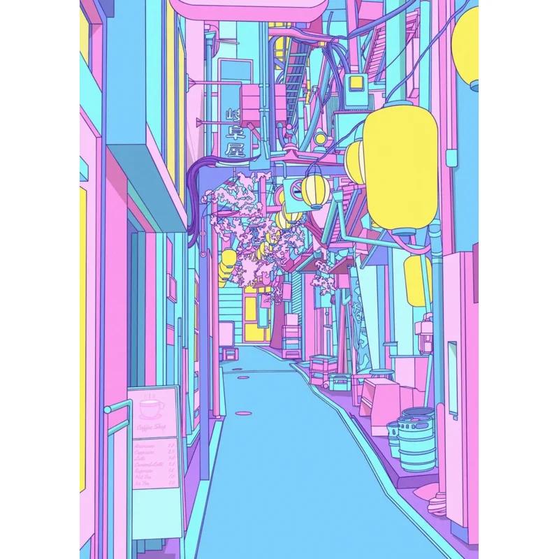 Classic Abstract Aesthetics Wall Art 80s Neon City Street Steam Wave HD Oil On Canvas Posters And Prints Home Bedroom Decor Gift