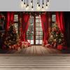 Christmas Red Curtain Decoration Backdrop Winter Snow Scenery Fireplace Santa Claus Photography Backdrop Holiday Party Supplies
