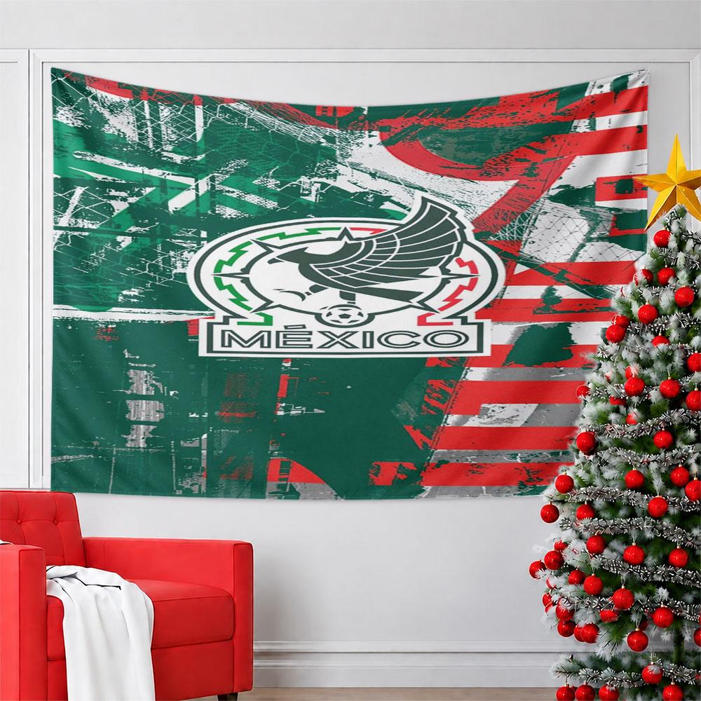 "Mexico Soccer Team Emblem Design" Pattern Wall Hanging Tapestry Decorative Tapestry Home Decor for Bedroom and Living Room