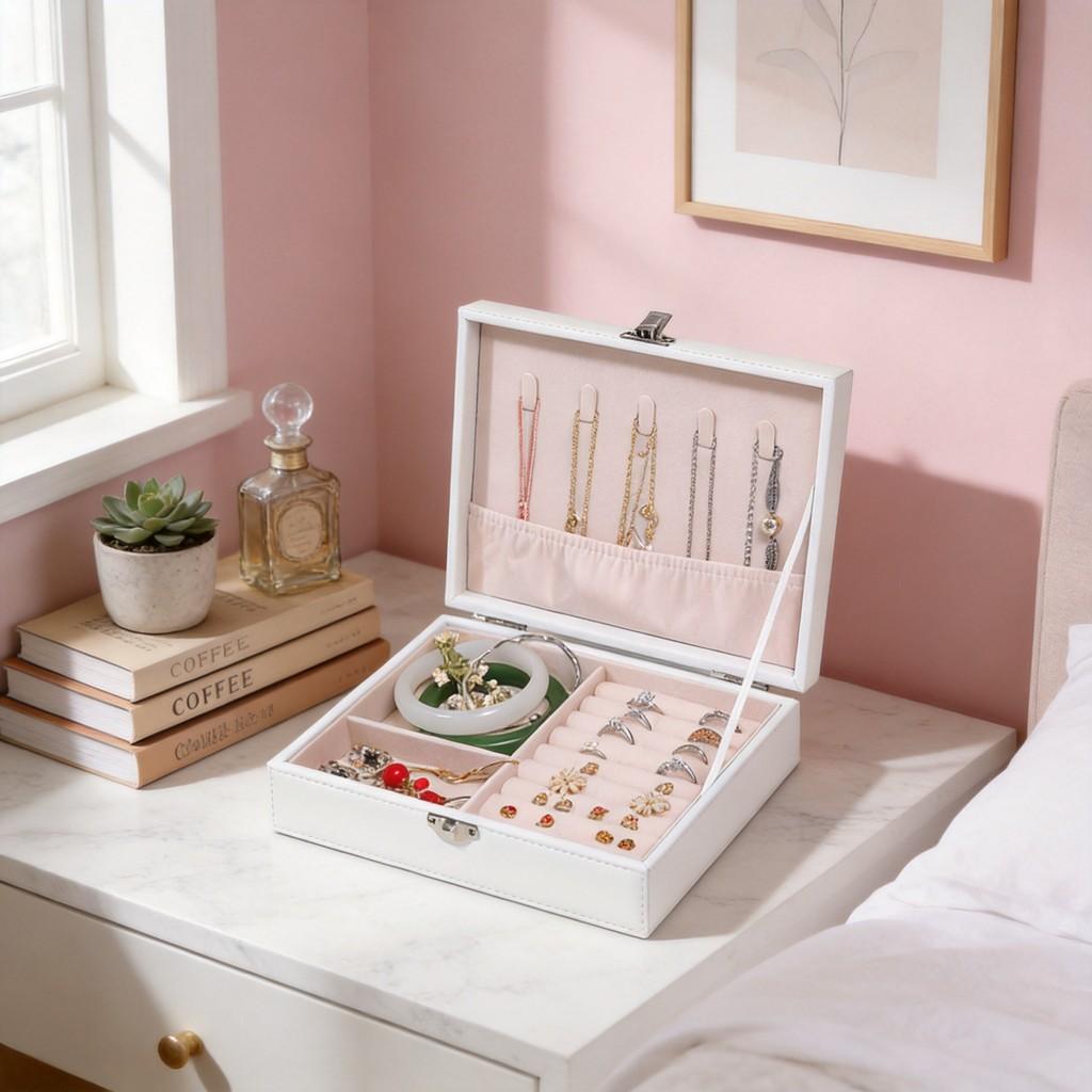 Jewelry Storage Box With Leather Cover For Travel And Gift Giving