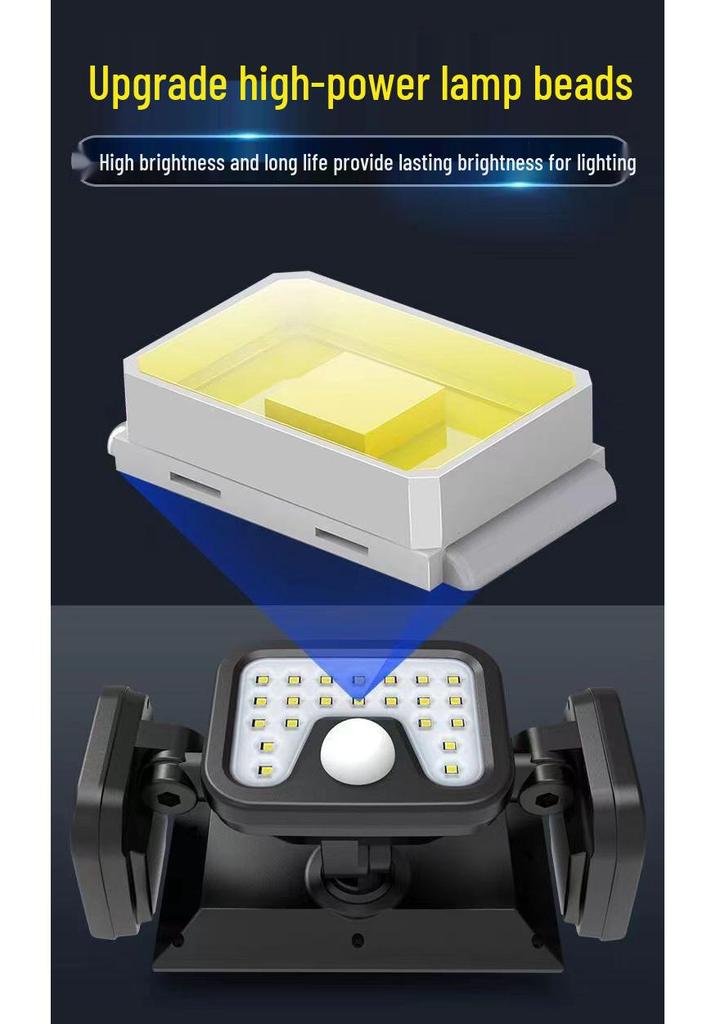 New Rotatable LED Solar Wall Lamp - Three-Head, Waterproof, Motion Sensor, Outdoor Courtyard and Street Light
