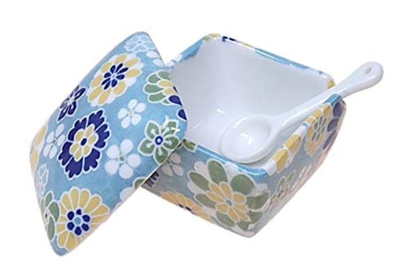 Senju Light Blue Condiment Made In with Condiment Container with Commercial ACSWEBSHOP Original Container, Japan, Ceramic, Spoon, Ichimi, Salt,