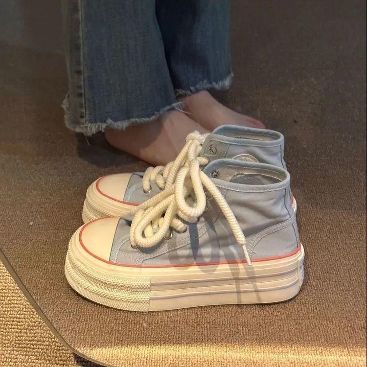 Spring Autumn Casual High Top Canvas Shoes for Women Designer Luxury Y2k Fashion On Offer High Platform Lace Up Woman Footwear