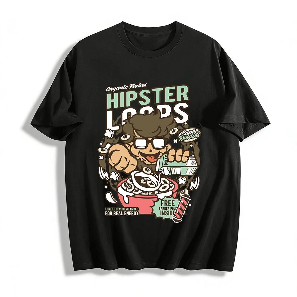 

Hipster Loops Cereal Graphic Tee Vintage Street Style Unisex Top Pure cotton T-shirt XXS