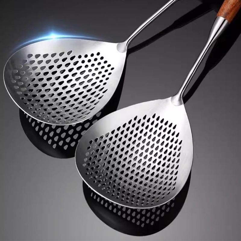 201 Stainless Steel Strainer Spoon With Wood Handle For Frying And Broth Straining Efficient Oil And Soup Separation Tool