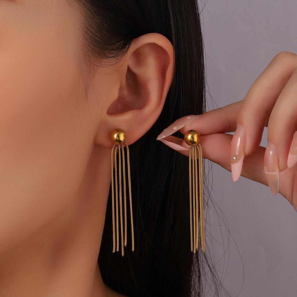 Korean  Tassel Stud Earrings Female Gold Color Stainless Steel Wedding Party Earrings For Women Elegant Jewelry Gift