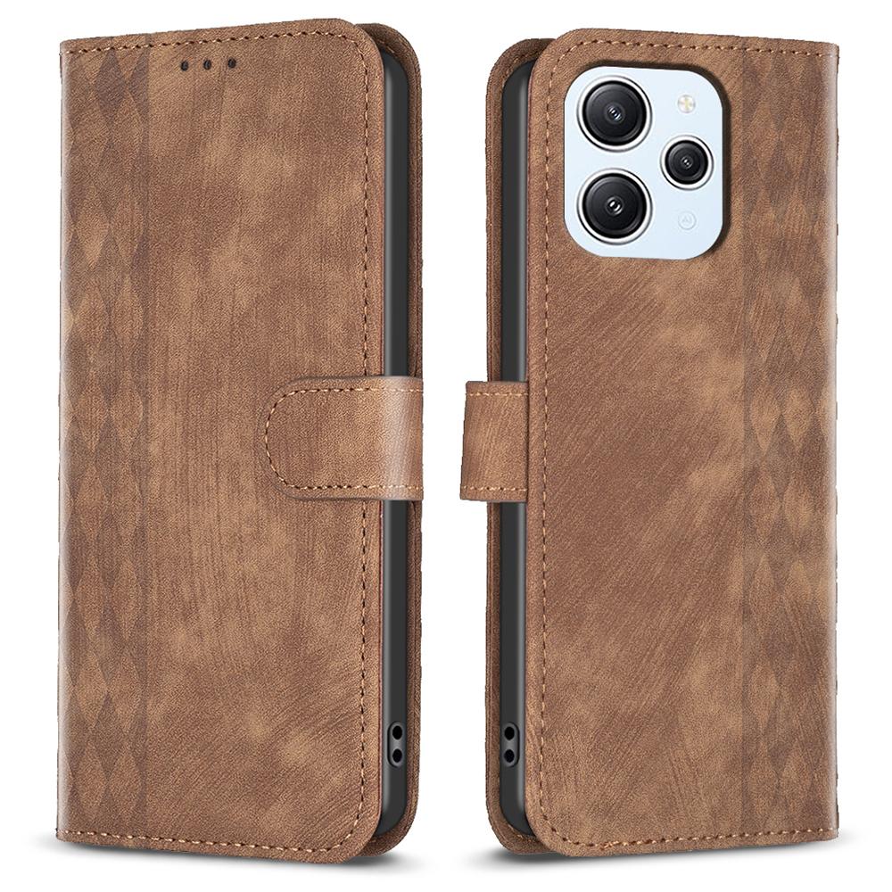 

Для Xiaomi Redmi 12 4G надрукований ромб чохол для мобільного телефону підставка гаманець PU шкіряний чохол для мобільного телефону Brown