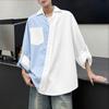 INCERUN Oversized Men Lapel Neck Long Sleeve Striped Patchwork Casual Shirts Tops 