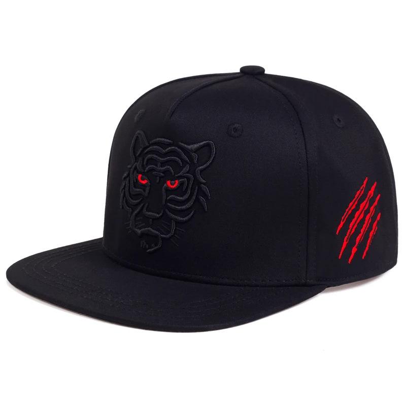 New Street Flat Brim Animal Embroidered Baseball Cap Men's and Women's Sunshade West Coast Hip Hop Tiger Head Cap