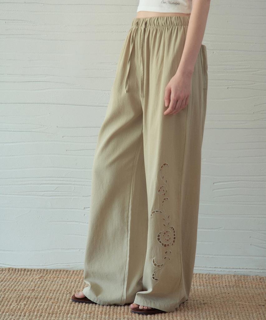 Aueonoseuteljia Rose Embroidered Wide Pants_Dark Green(Ob6Pt05)