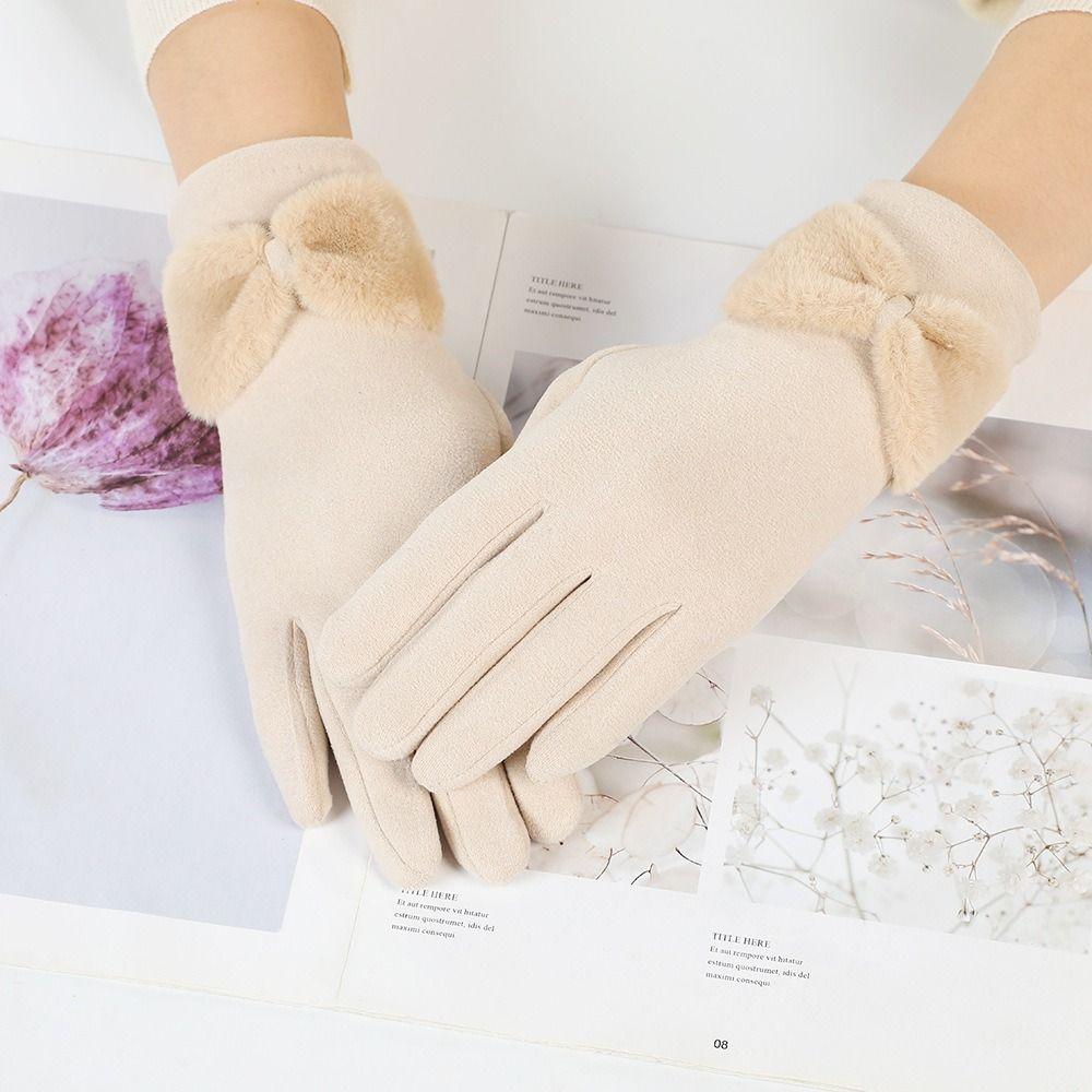 Keep Warm Bowknot Mittens Solid Color  Gloves Simple Winter Velvet Gloves  Winter