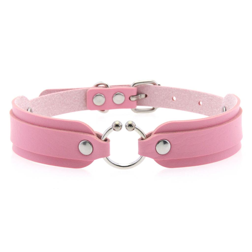 DIEZI Harajuku Gothic Cosplay PU Leather Choker Necklace For Women Men Punk Sexy Circle Pendant Torques Necklace Gift Jewelry