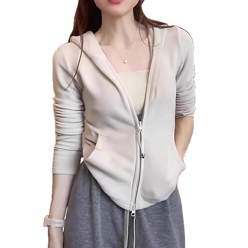 De Rong Women's Zipper Hooded Cardigan Jacket 1.1