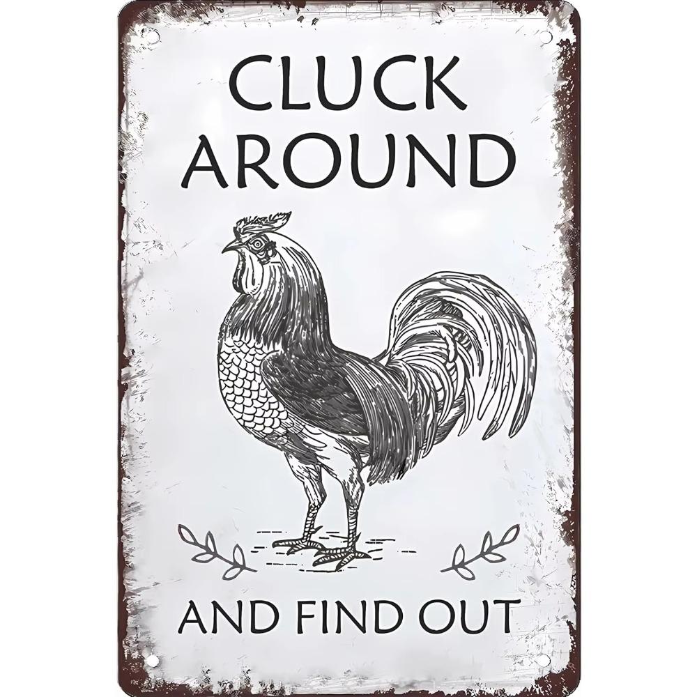 

Забавный знак курицы кудахчет и узнает, винтажная металлическая жестяная табличка, настенный декор для баров, пабов, мужских пещер, гаражей, ретро-дизайн 20x30cm темные хаки
