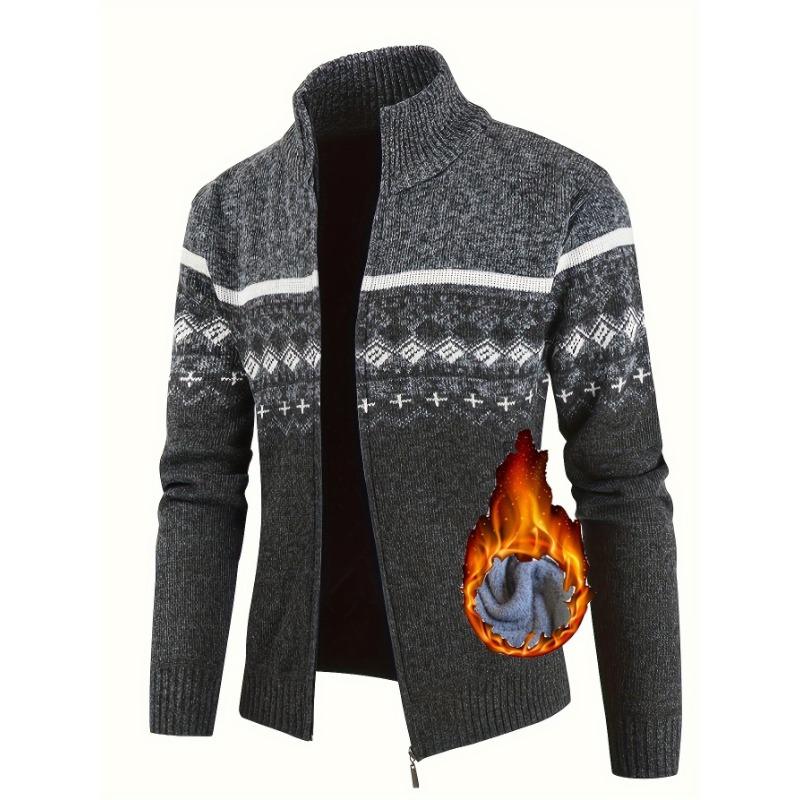 

Men s Zip Up Turtleneck Knit Cardigan Nordic Pattern Warm Casual Sweater Jacket L сірий колір