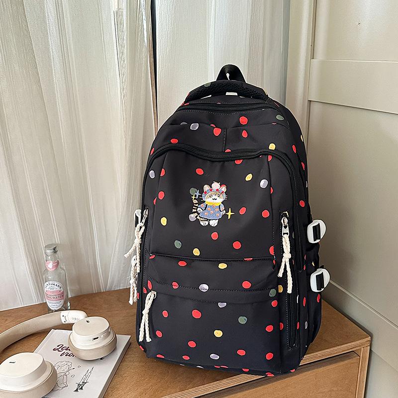 New High-value, Fresh and Sweet Polka Dot Backpack for Junior High School Students, Contrasting Colors, Lightweight and Large-capacity Backpack.