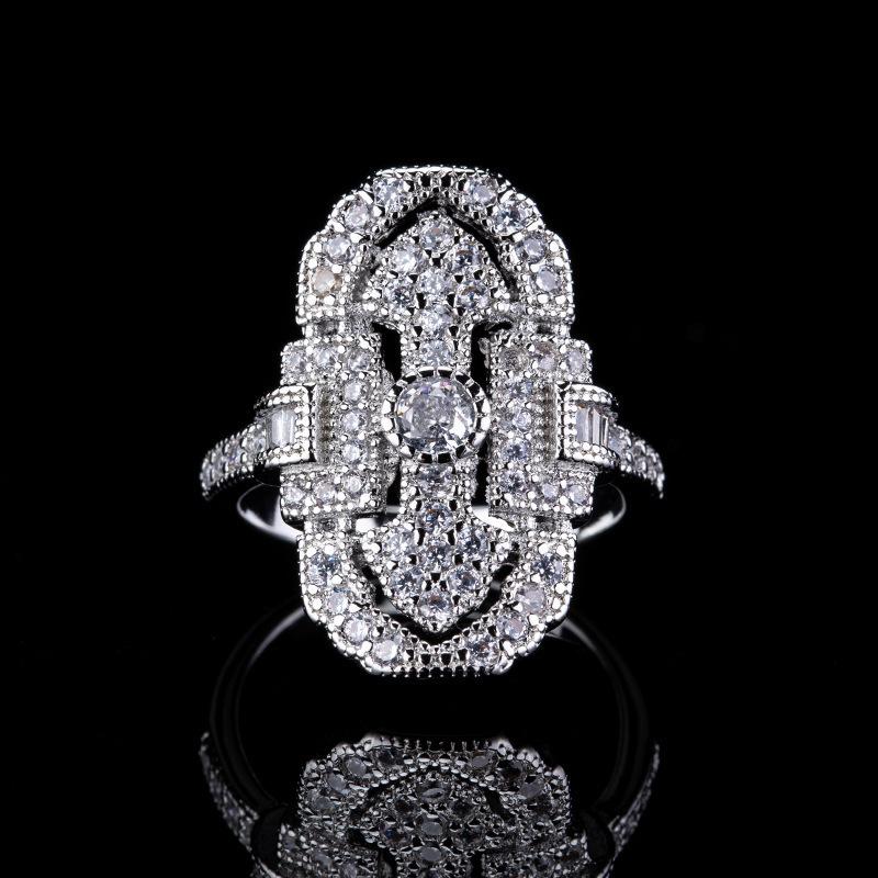Unique Shape Full Diamond Zircon Ring Unisex Ring Hollow High-End Jewelry