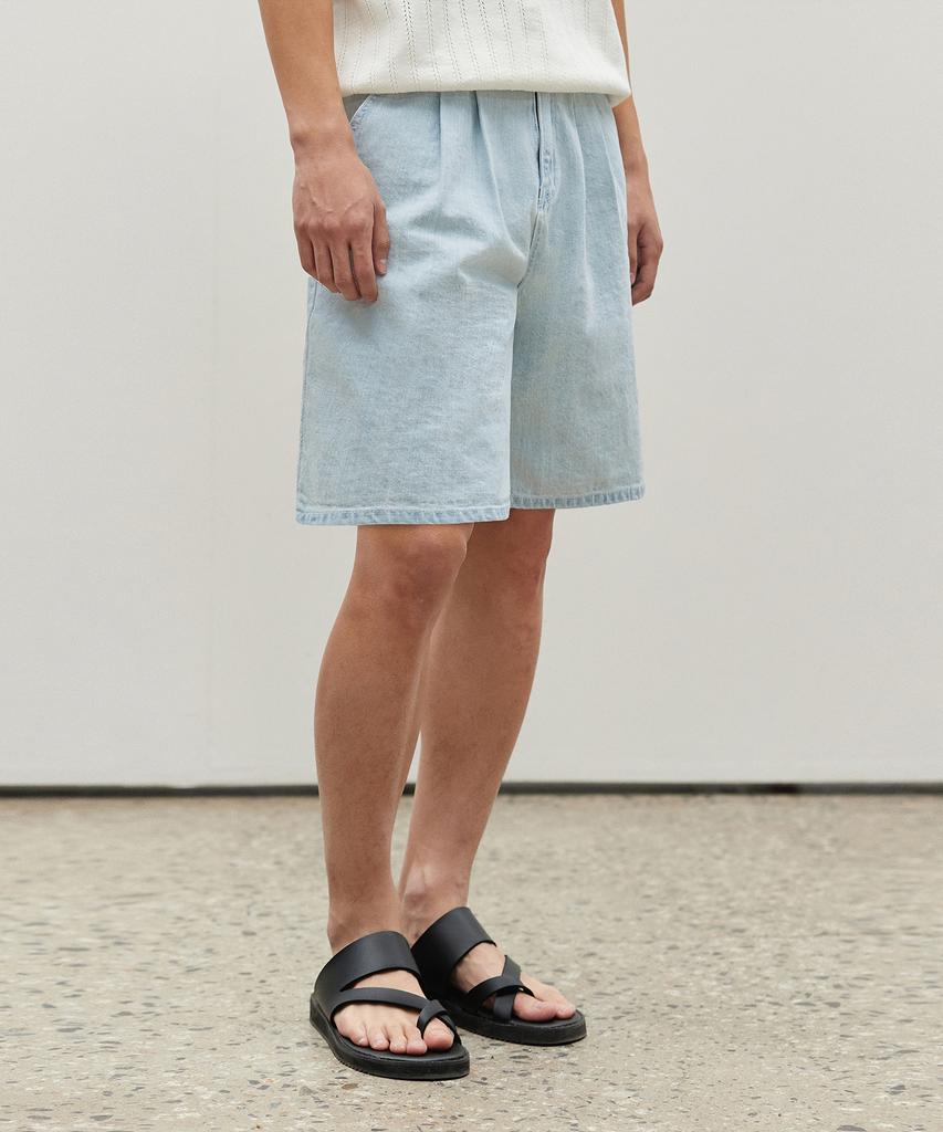 DECET [Summer Linen-Like] Linen Like 2Pleats Shorts Dcpt006Lightblue