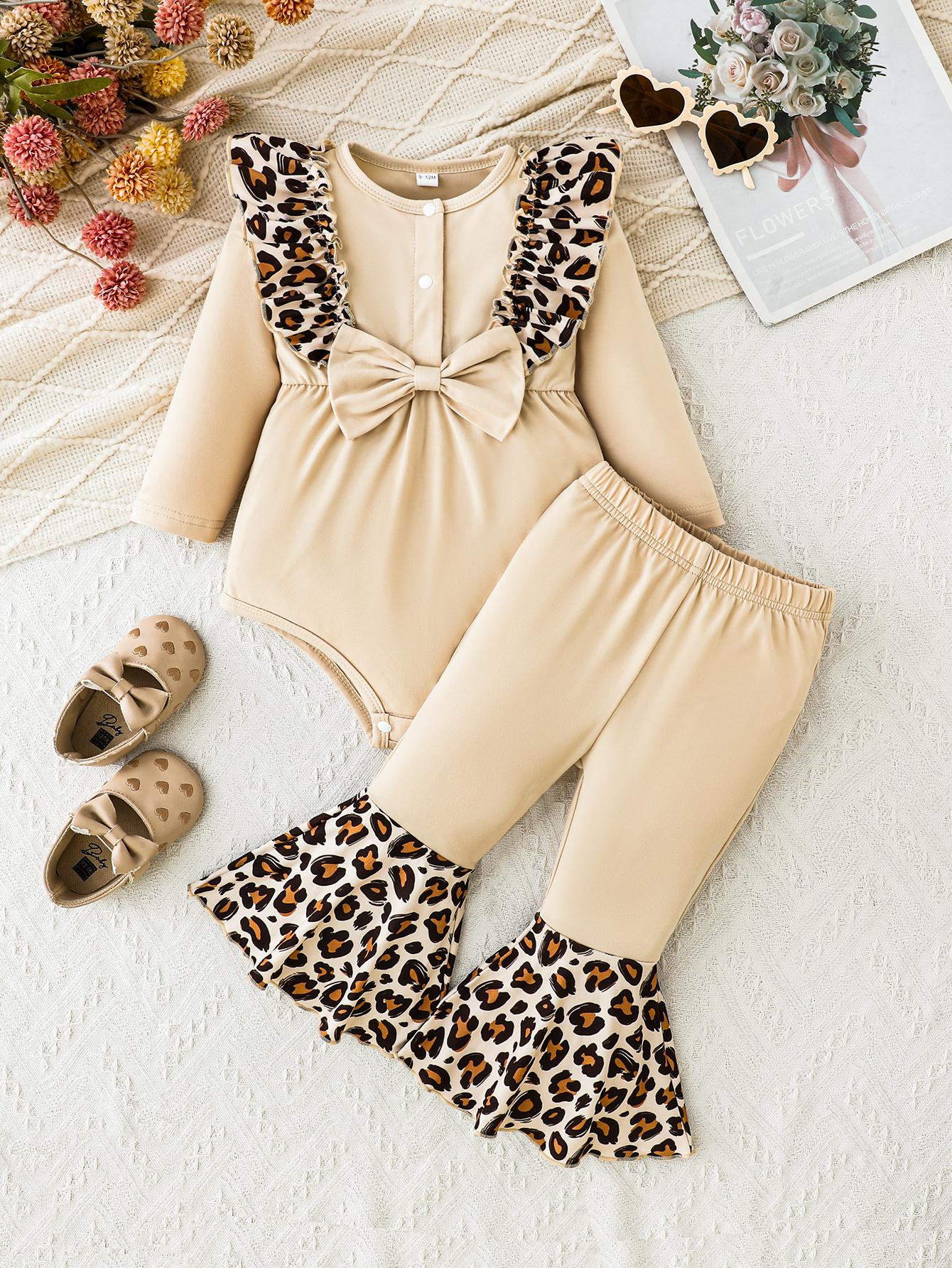 

Детская одежда для новорожденных с принтом, комбинезон с длинным рукавом и брюки, комплекты детской одежды 12 бежевый