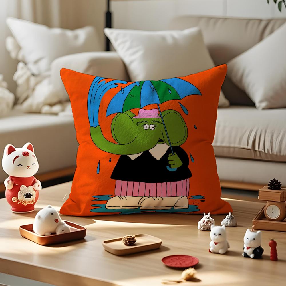 Cute Retro Illustration Cushion Cover Anti-dustmite Pillowcase Invisible Zipper Silky Short Plush Sofa Cushion Cover