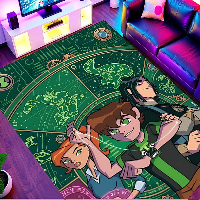Ben 10 Cartoon Print Rug, Washable Floor Carpet, For Entryway Dorm Laundry Room Office Study, Home Decor Birthday Christmas Gift