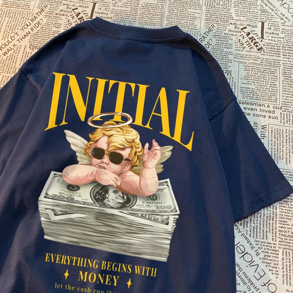 Everything Begins With Money Interesting Patterns Clothes Men Casual Breathable T-Shirts Cotton O-Neck T Shirts Hip Hop T-Shirt