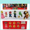 Six Piece Super Mario Bros Action Figure Toys Set Featuring Luigi Yoshi And Mushroom Collectibles For Kids